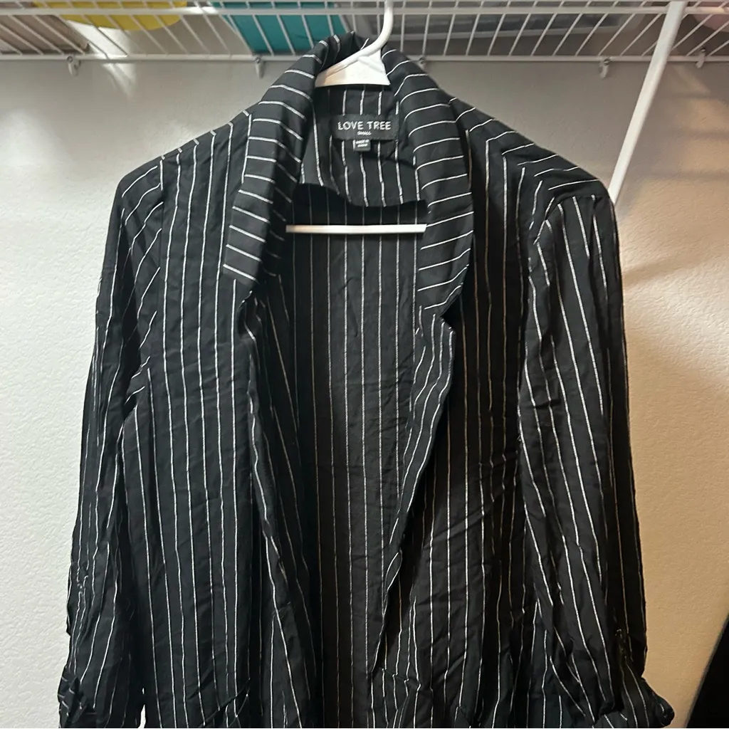 Love Tree Pinstripe Roll Up Sleeve Long Line Blazer Jacket SMALL - Image 3