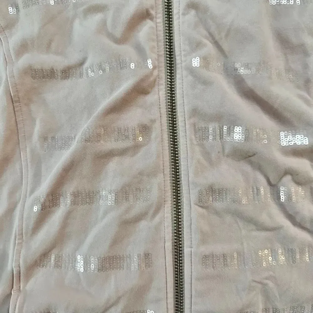 ZENERGY BY CHICO’S | Blush Pink Clear Sequin Zip Up Track Jacket | Size 2 Large - Image 4