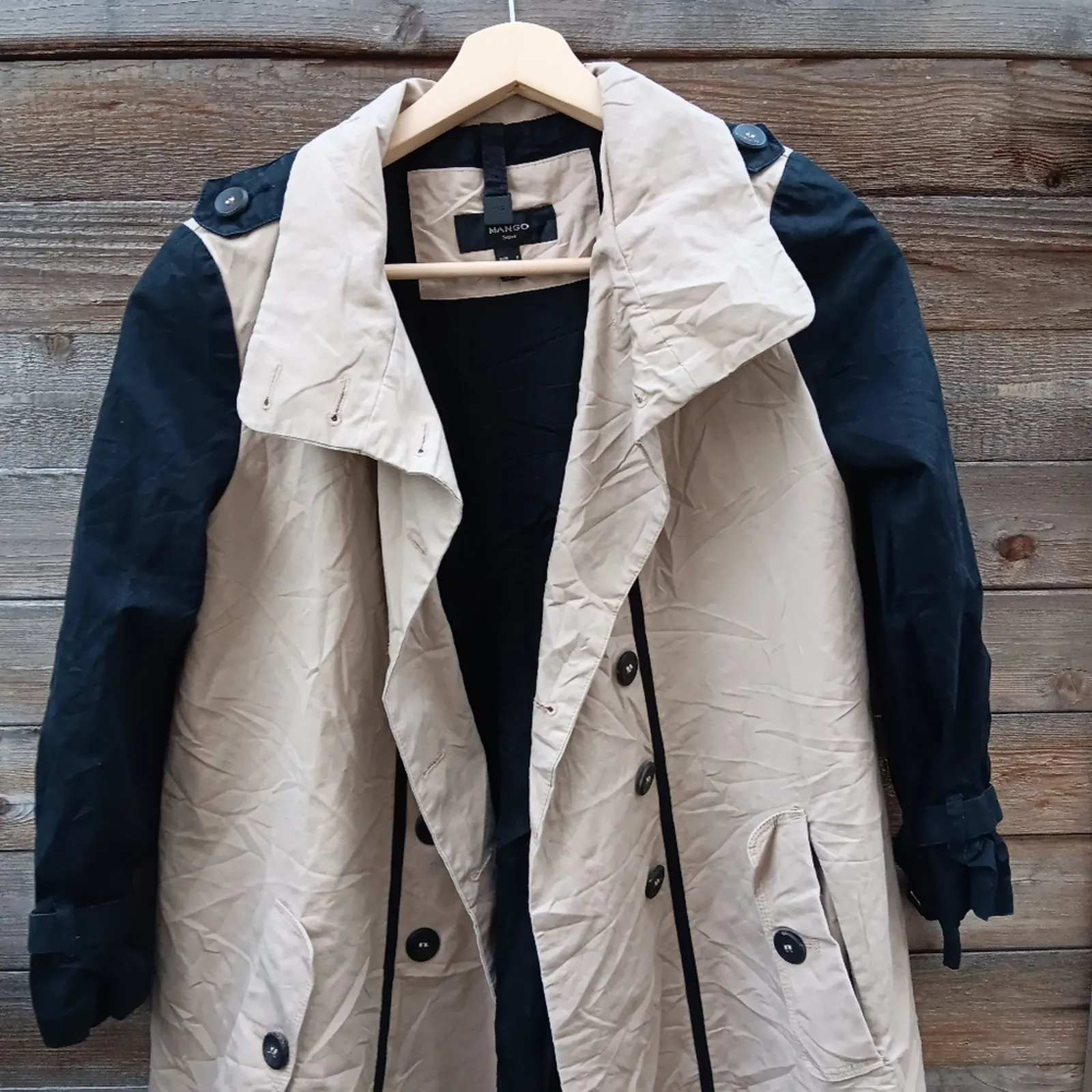 Mango Beige an Black Double-breasted Trench Coat Size XS - Image 2