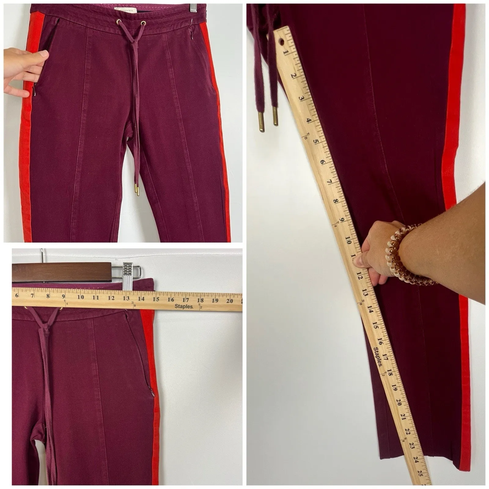 Anthropologie Burgundy Side Stripe Jogger Pants Sporty Chic Pull-On Trousers 4 - Image 9