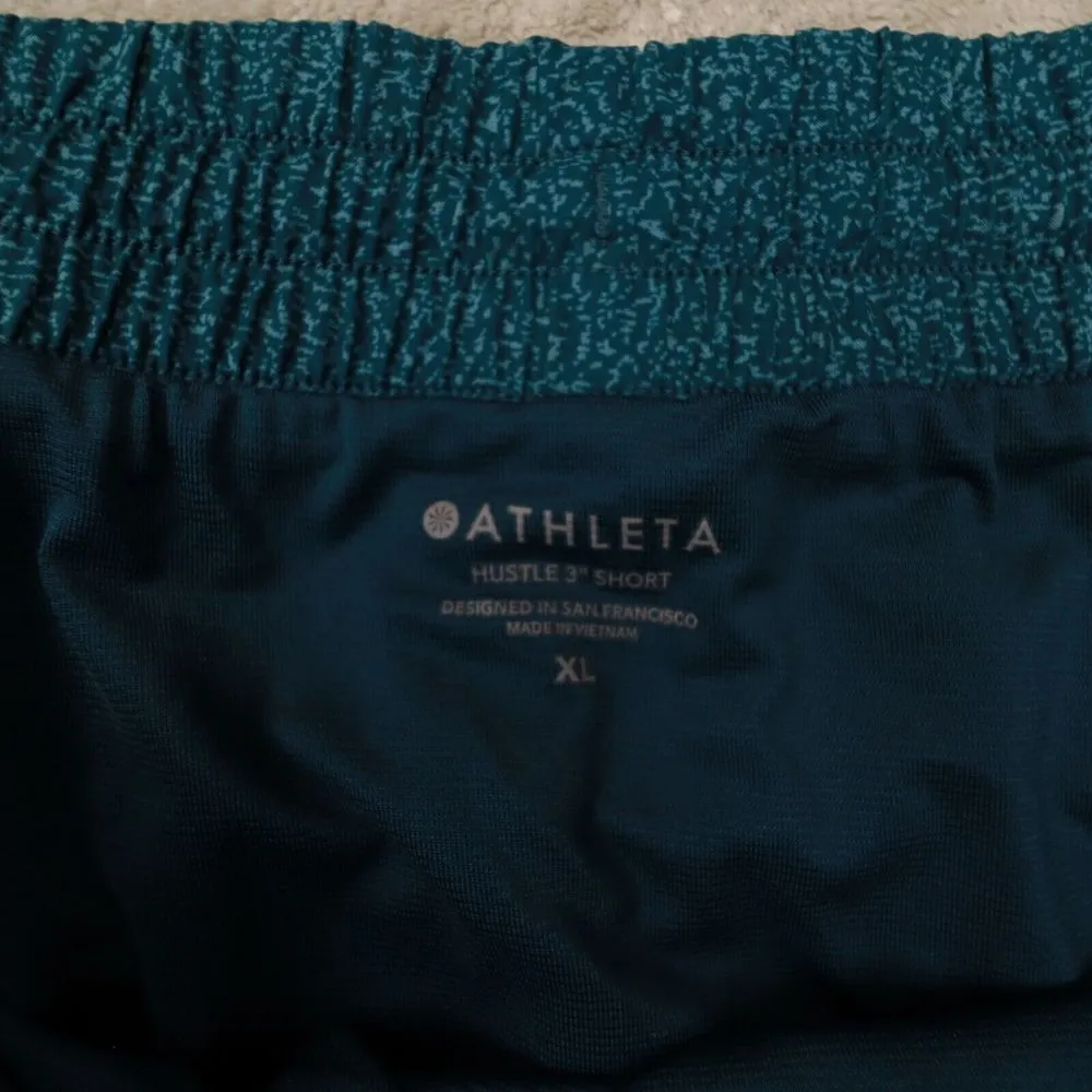 Athleta Women's Teal‎ Printed 3" Hustle Lined Running Shorts size XL 486235 - Image 2