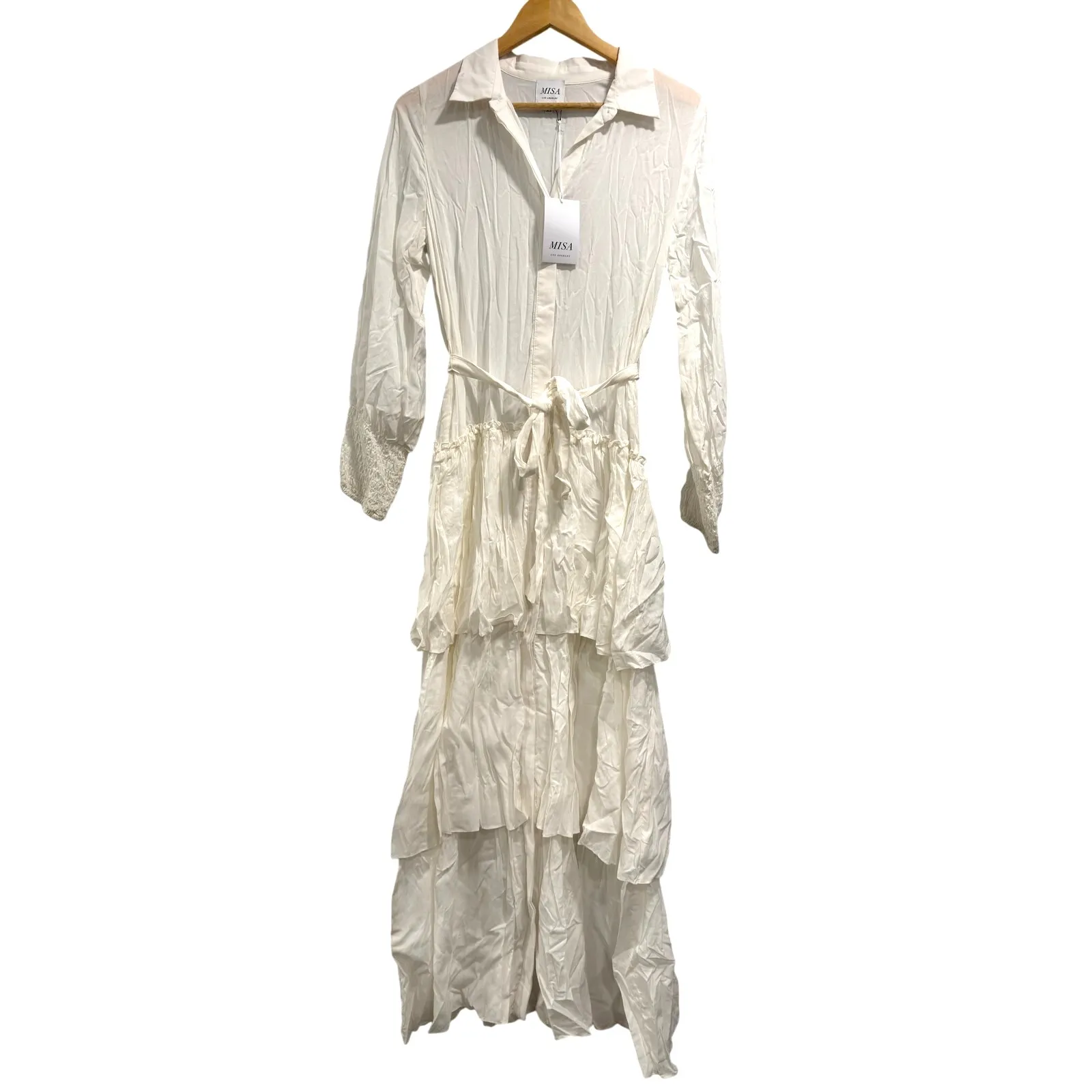 Misa Los Angeles Abigail White Button Front Boho Coastal Semi Sheer Maxi NWT XS - Image 2