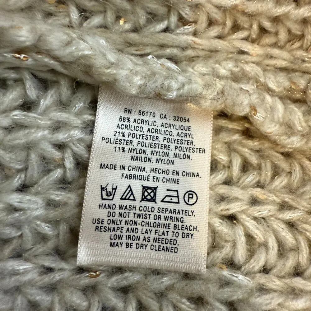 Anthropologie Knitted & Knotted Gold Sequin Chunky Knit Sweater Women's XS Ivory - Image 12