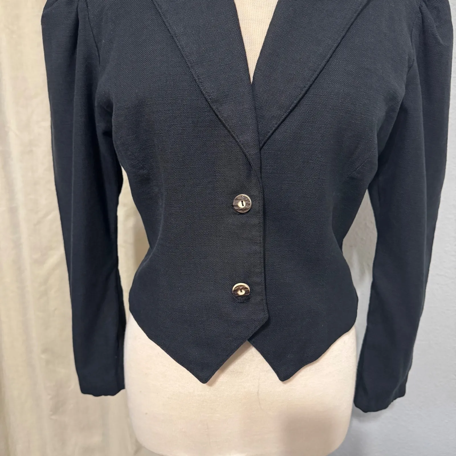 Vintage Original Alpen Trachten Cropped Jacket Blazer Puff Sleeve Tailored Sz 40 Black - Image 2