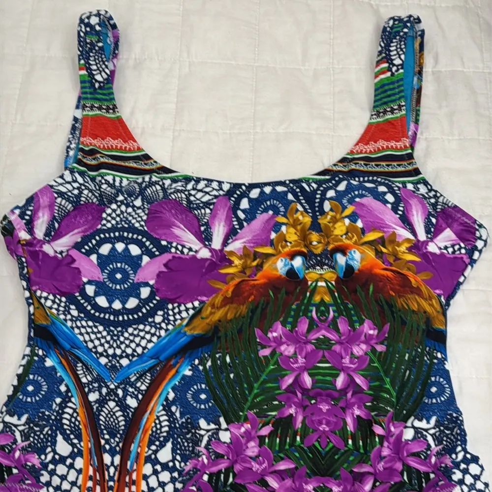 TiniBikini parrot tropical print  One Piece Swimwear Sz L - Image 4