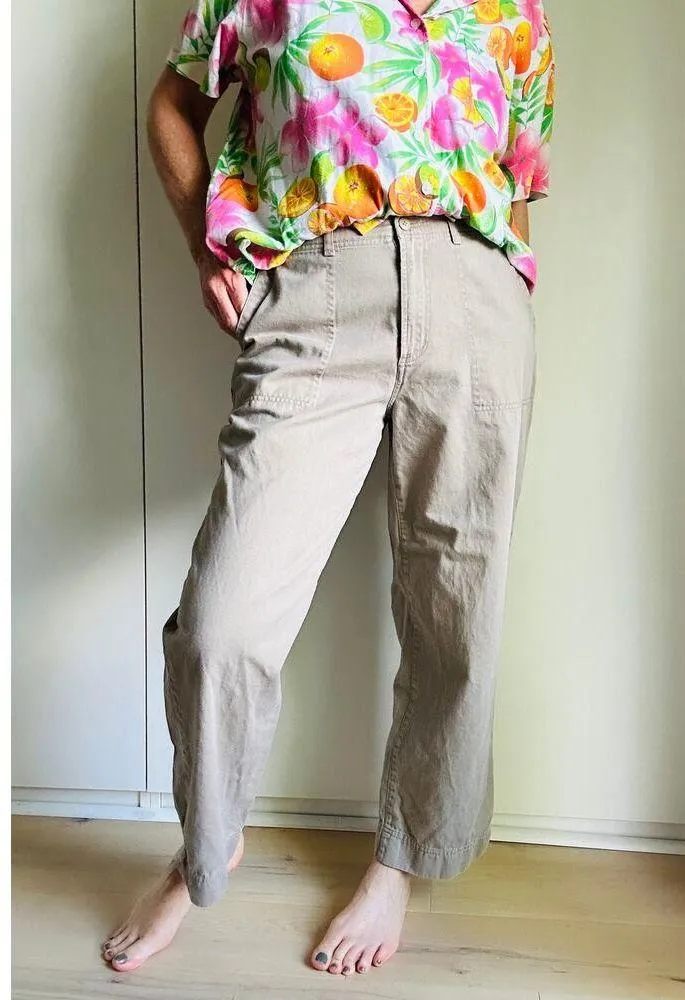 VTG Women’s Wide Leg Khaki Chino Pants Utility Pockets Waist 29 Classic Workwear Tan - Image 8