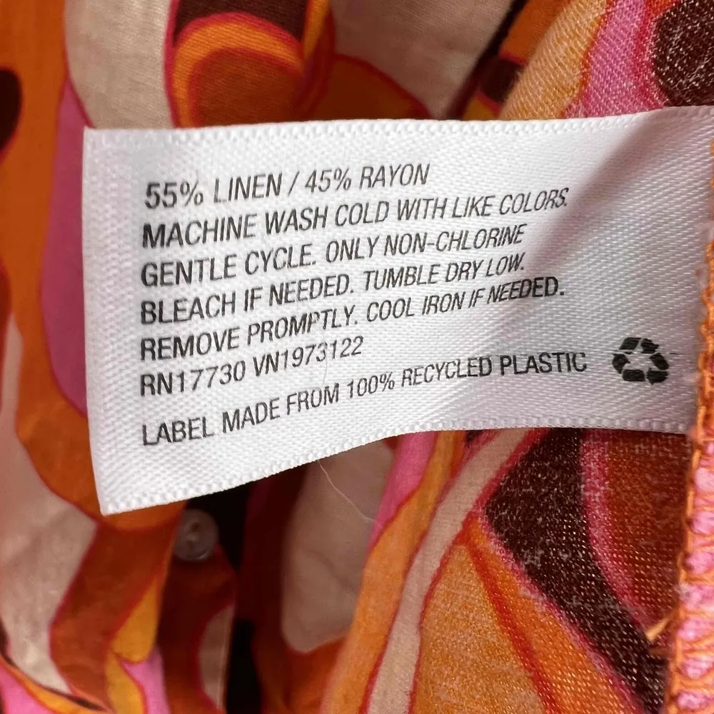 Ava + Viv Pink Red Floral Linen Cotton Blend Tie Front 70s Retro Blouse 2X Orange - Image 6