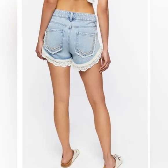 NWT Forever21 - Lace-Trim Denim Shorts - Image 2