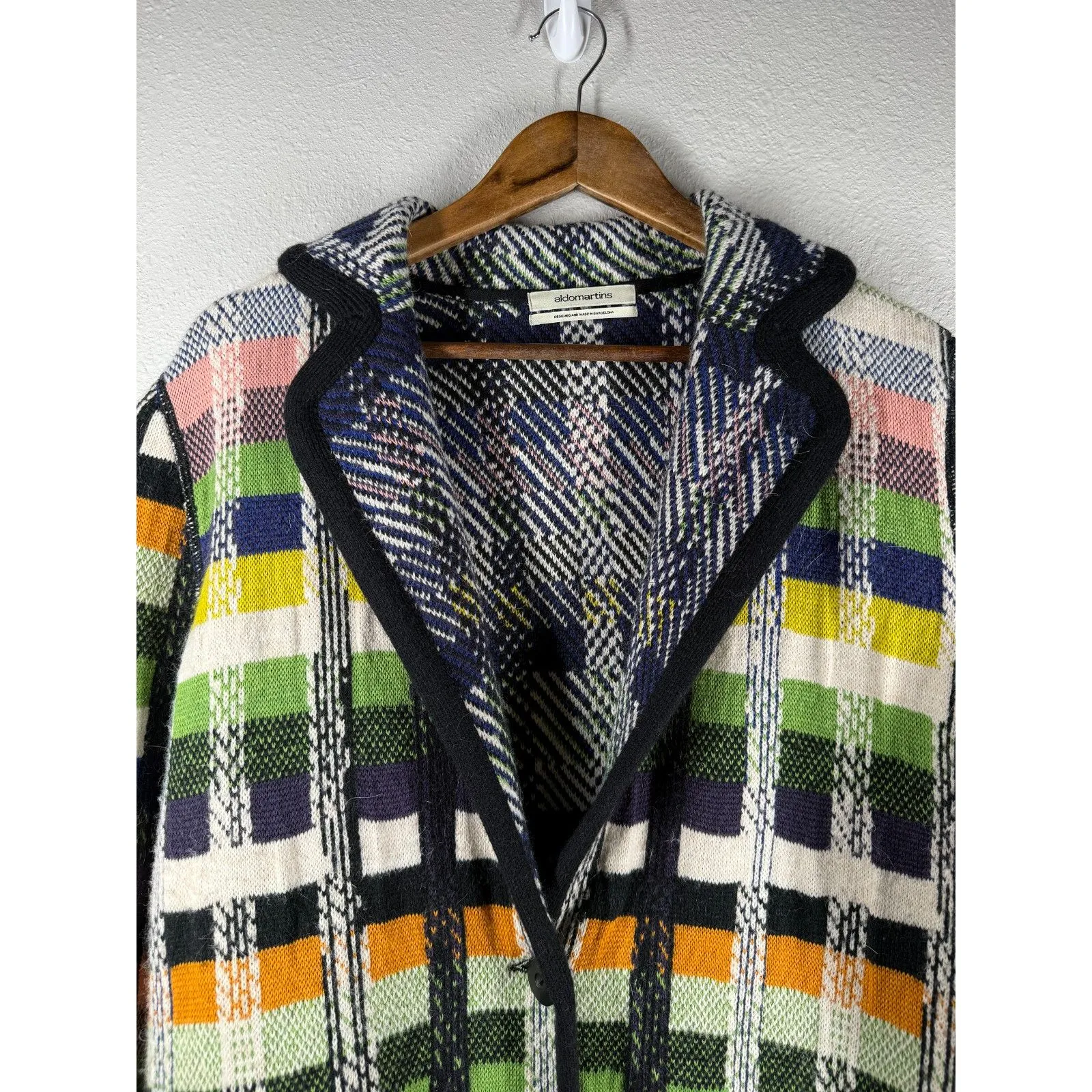 Aldomartins Womens Chunky Oversized Coat Sz XL Plaid Colorful Oversized Wool White - Image 5