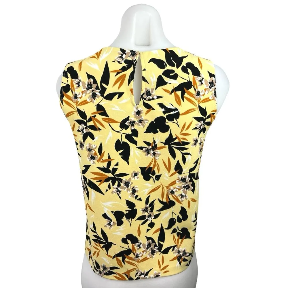 Mango Yellow Black Floral Print Sleeveless Keyhole Back Tank Top Blouse Size XS - Image 2