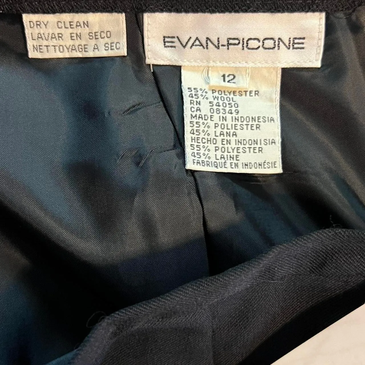 Vintage NWT Evan Picone Women's Wool Blend Black Skirt pockets office siren work - Image 8