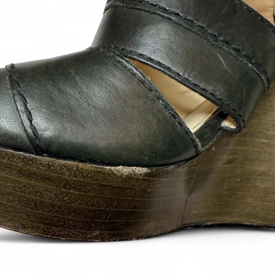 Coach Jazlyn Black Platform Sandals Peep Toe Wedges Stacked Wood Heel Size 9 - Image 11