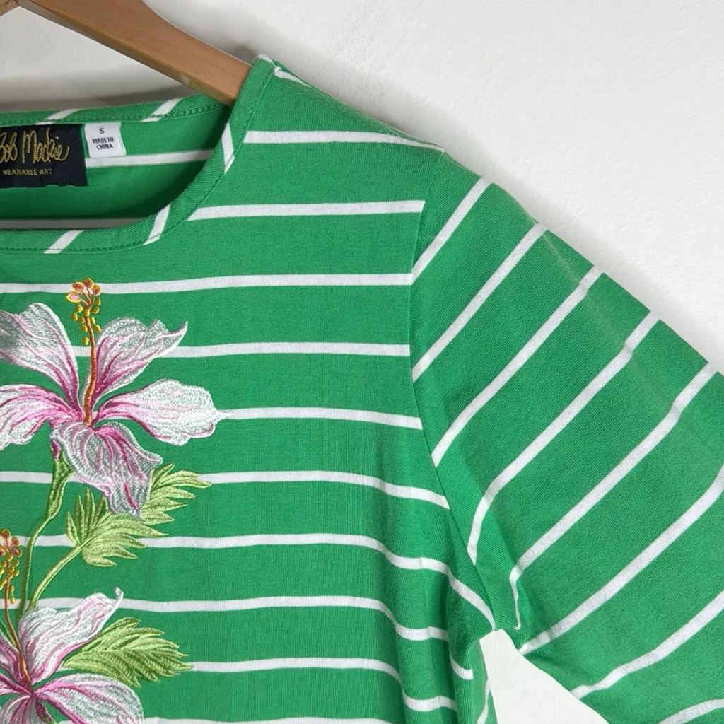Bob Mackie Wearable Art T-shirt Striped Embroidered Floral Top Size S - Image 5