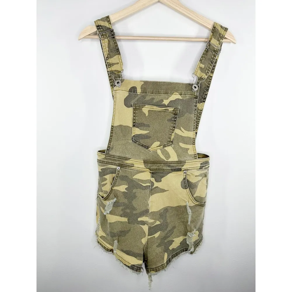 Dance & Marvel Green Camo Print Distressed Shortalls Women's Size Small S - Image 7