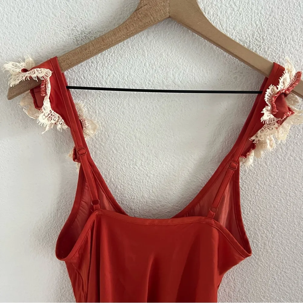 Free People Intimately Lace Strap Silky Polyester Orange Cream XS - Image 6