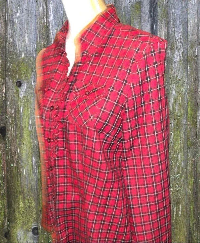 Bass heritage shirting red tartan plaid button up blouse Size M - Image 5