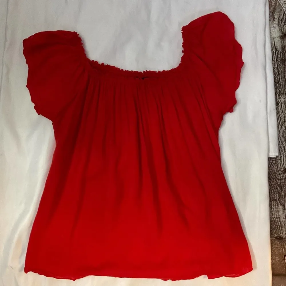 Valija Red Ruffle Neck Flutter Sleeve Blouse Size S/M - Image 3