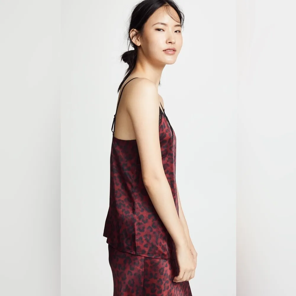 ANINE BING  women’s red leopard print silk lace trim cami, size medium - Image 2