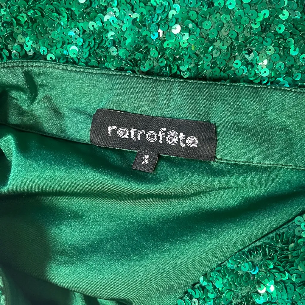 Retrofete Celestia Sequin Skirt Emerald Green Size‎ S - Image 3