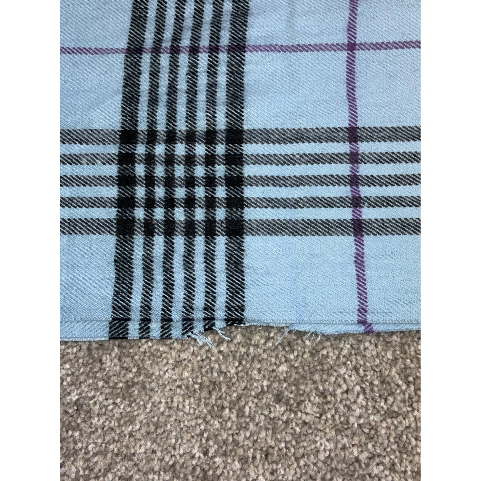 100% Cashmere Super Soft Unisex Light Blue Plaid Fringe Scarf Fringe Neck Warmer - Image 4