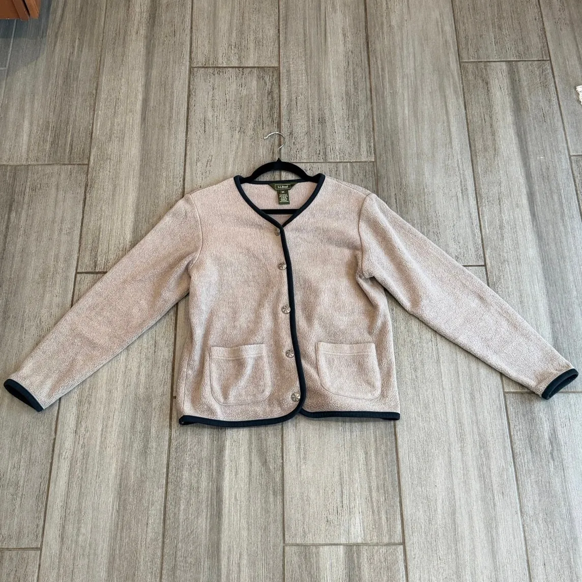 L.L.Bean Cardigan Sweater Womens XS Beige Fleece Button Front Classic Cozy Warm - Image 2
