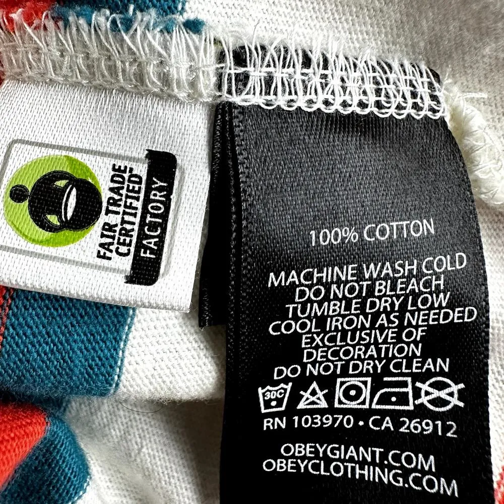 Obey Glenview Polo Crop Top Striped Logo Long Sleeve 100% Cotton Multicolor S - Image 4