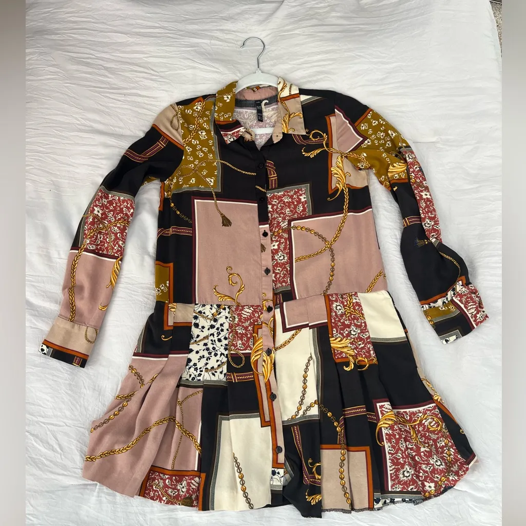 Zara Chain Patchwork Print Shirt Dress Size Small‎ - Image 7