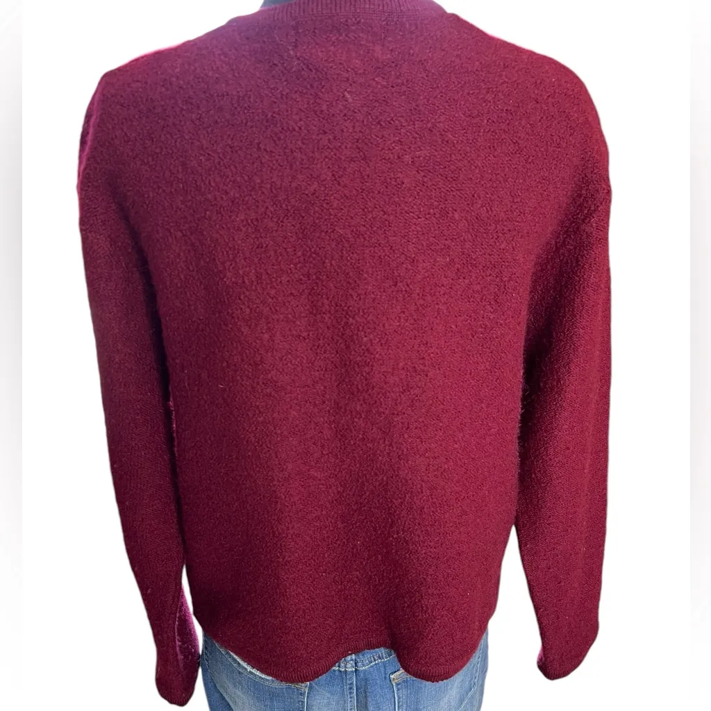 Vintage Sag Harbor L Burgundy Long Sleeve Cardigan Sweater 100% Wool Grandma Red Size L - Image 6