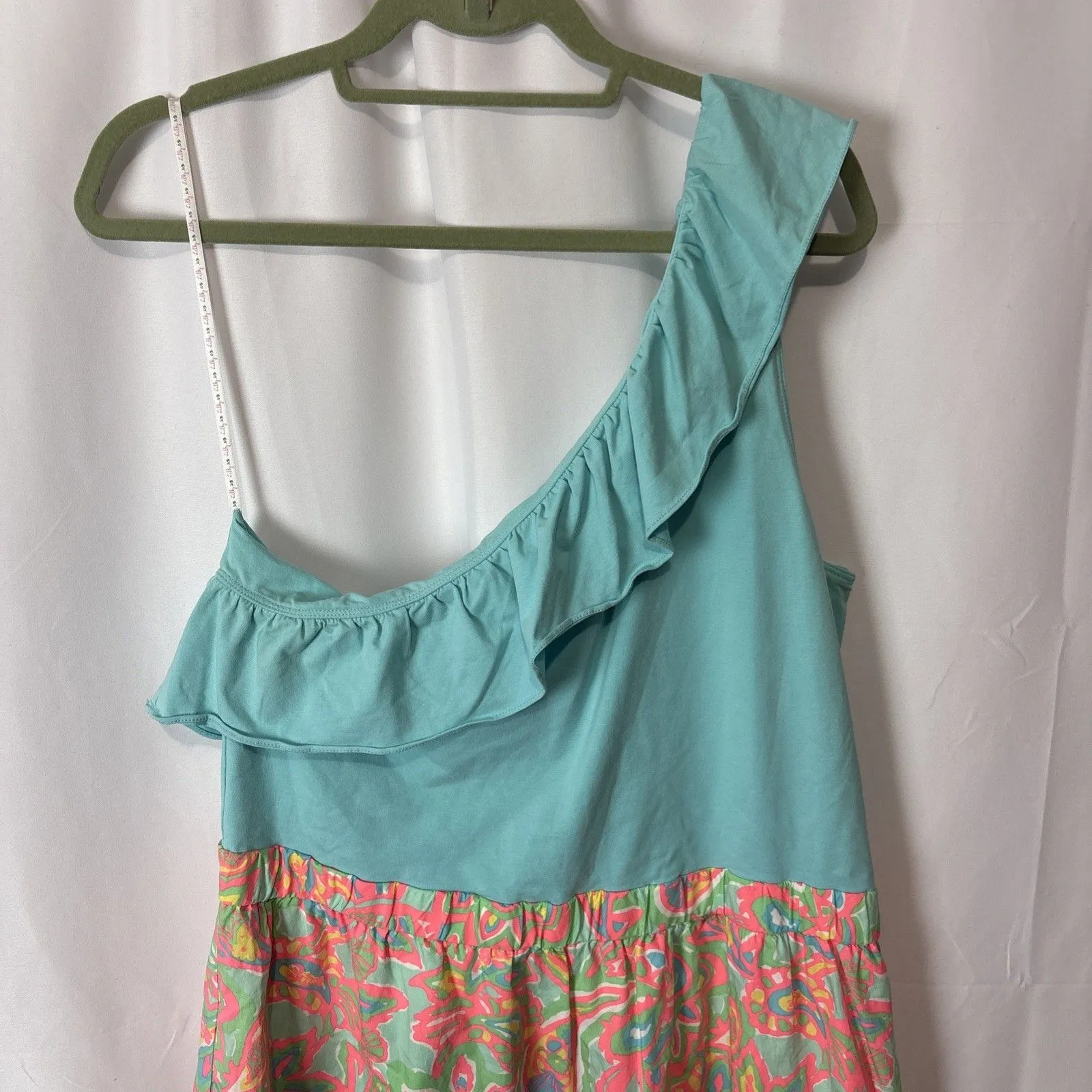 Lilly Pulitzer Dionne One Shoulder Dress Blue Club Resort XL Tropical Floral - Image 2