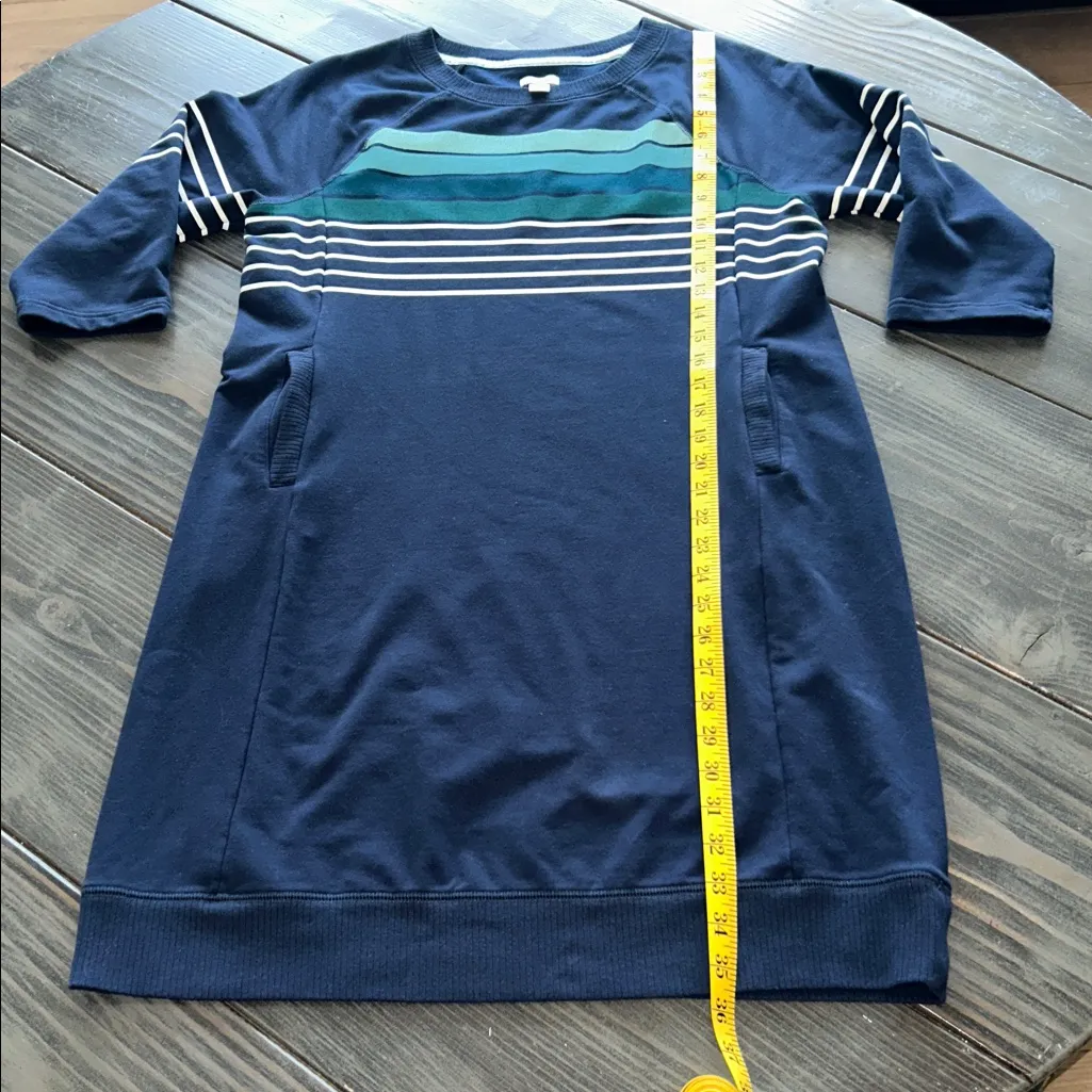 L.L Bean Navy Striped Dress with Pockets Size Medium Petite EUC Blue - Image 6