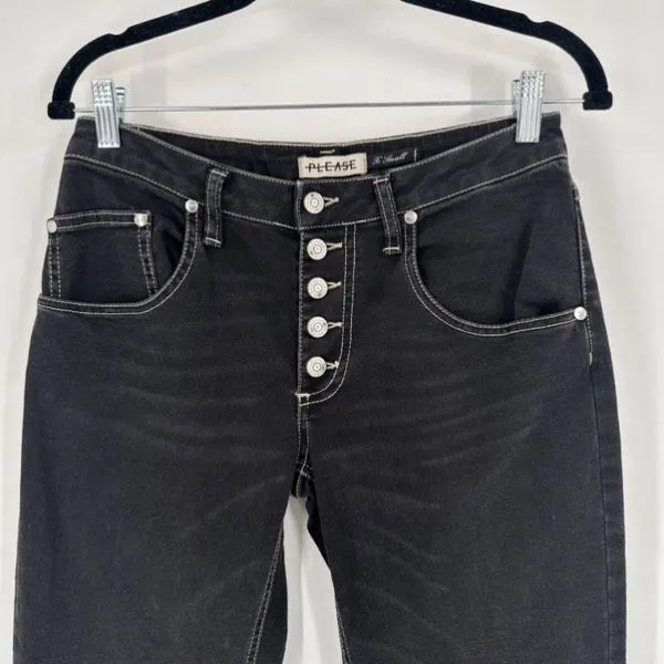 Please Button Fly Black Boyfriend Jeans Made in Italy Size XS X Small Stretch - Image 10