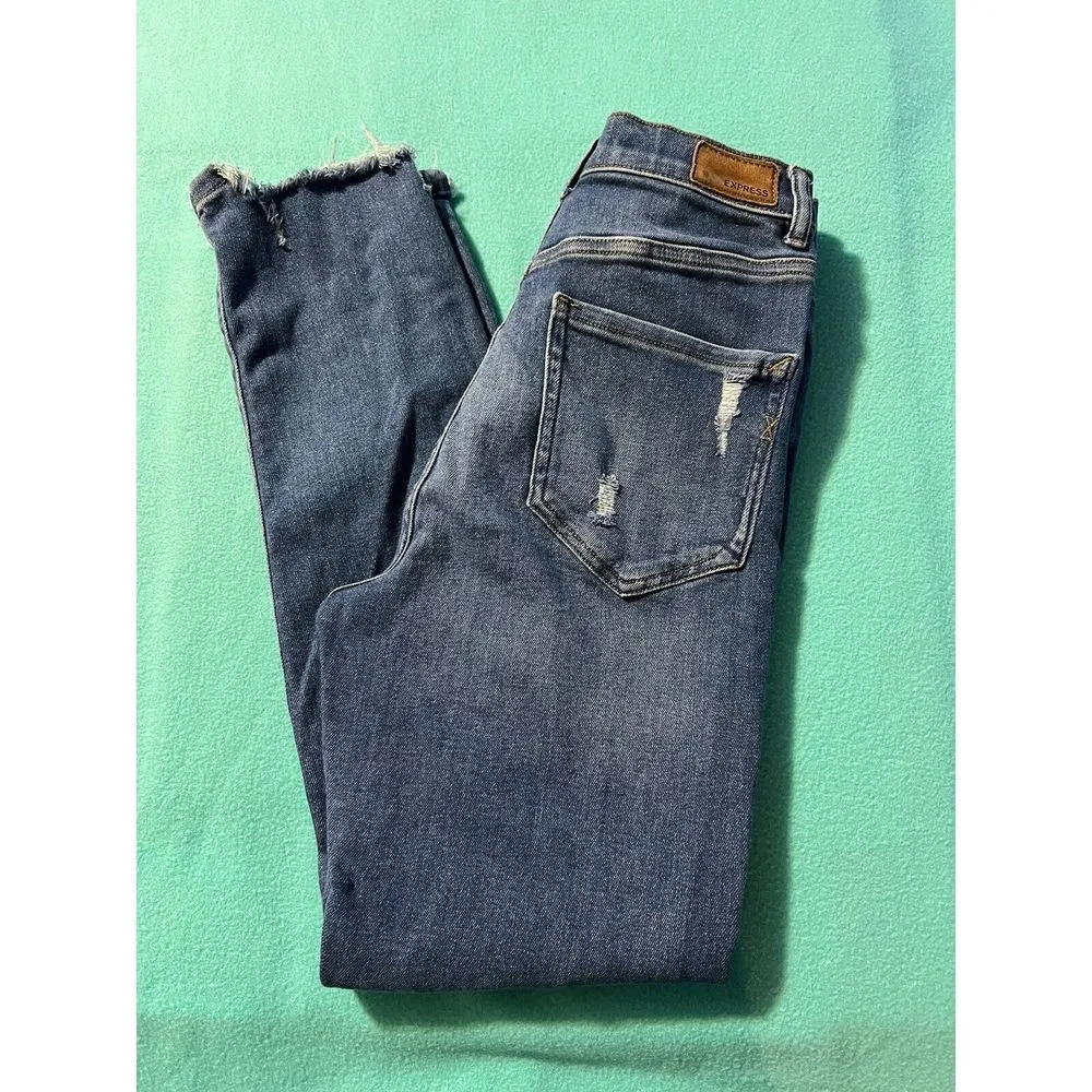 Women Express‎ High Rise Distressed Ripped Ankle Legging Skinny Jeans Size 6 - Image 6