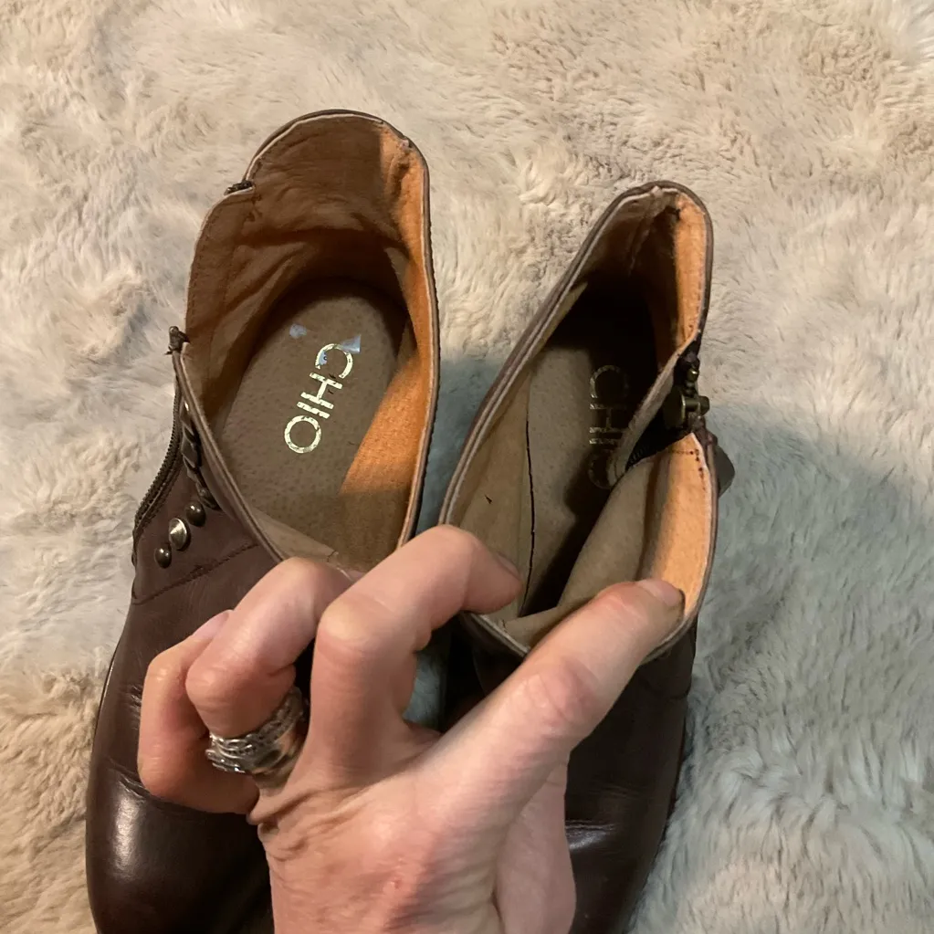 Chio‎ Studded Block Heel Bootie Size 40 Brown Kissre Side Zip Made Spain Boots - Image 8