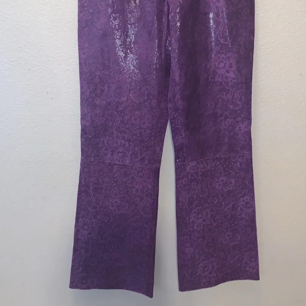 Wilsons Maxima Leather Pants Womens Size 10 Purple Wet Look Floral Paisley Lined - Image 3