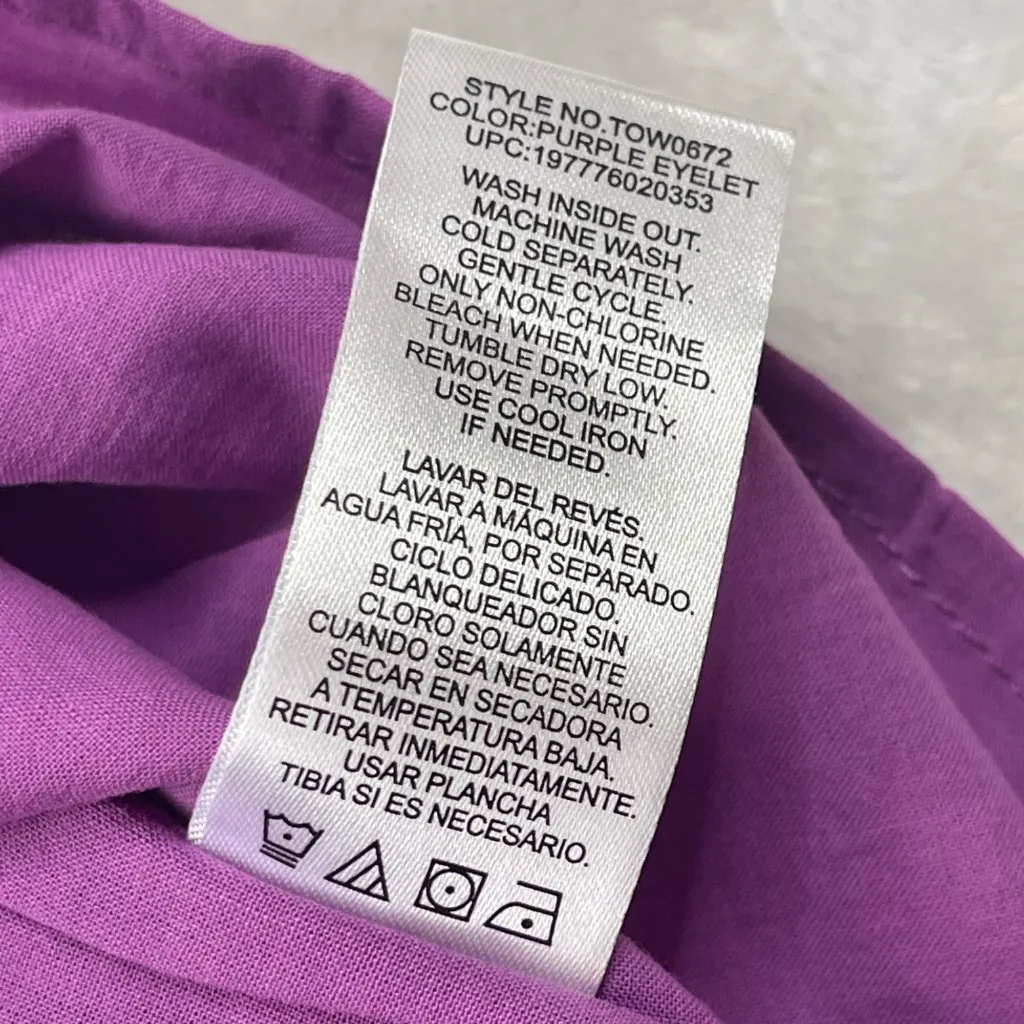 Draper James V-Neck‎ Puff Sleeve Top Women's XS Purple Eyelet 100% Cotton NEW - Image 7