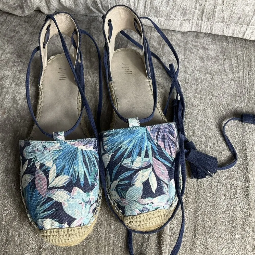 J.Jill Strappy Sandals 8 Blue And Purple Floral Espadrille Flats Resort Vacation - Image 13