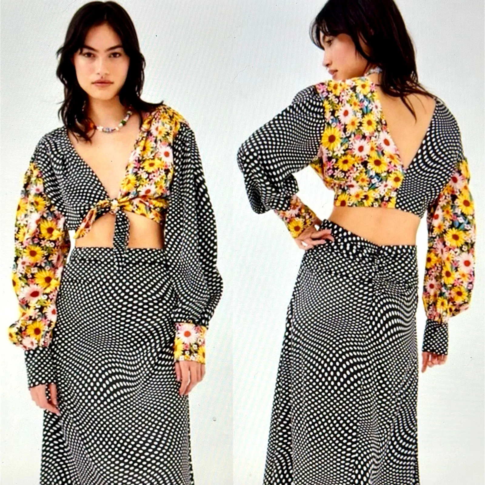 For Love and Lemons Daisy Polka Dot Long Sleeve Tie Anya Crop Top S - Image 3