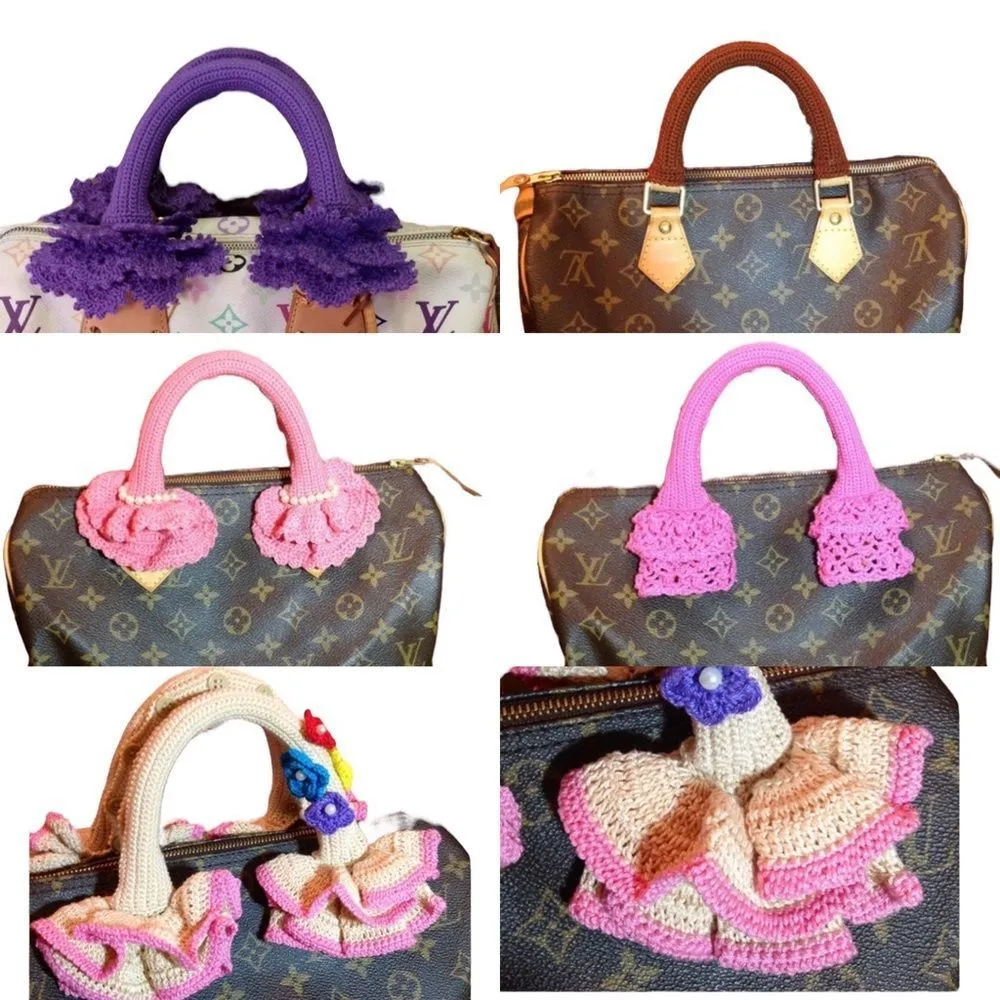 Cream crochet handbag covers for handle - Image 2