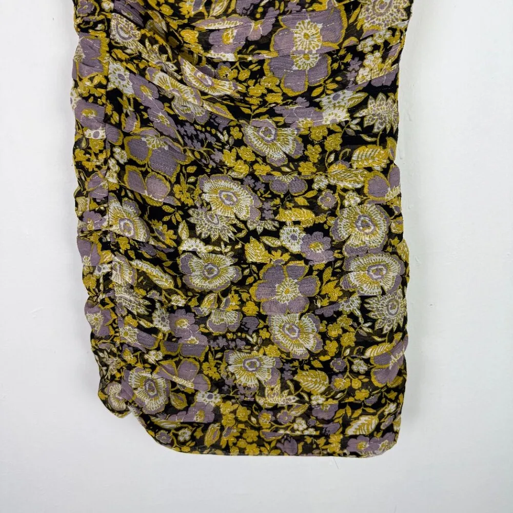 NWT  Floral Ruched One Shoulder Mini Dress Metallic Size XS NEW - Image 4