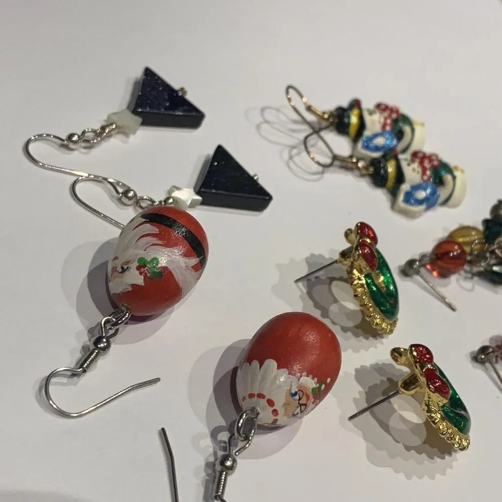 Lot Of 5 Costume Earrings Pierced Christmas Holiday Snowman Santa Wreath Etc - Image 9