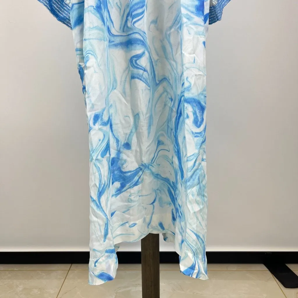 $405 NWOT Johnny Was Embroidered Marble Ocean Silk Kimono Midi Dress Size M Blue - Image 4