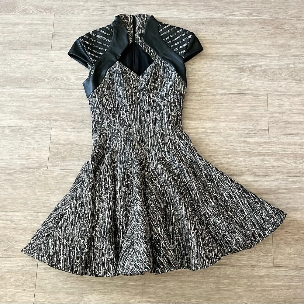 Rubin Singer Vintage Leather Black White Gray Print Collared Flounce Dress 0 - Image 46