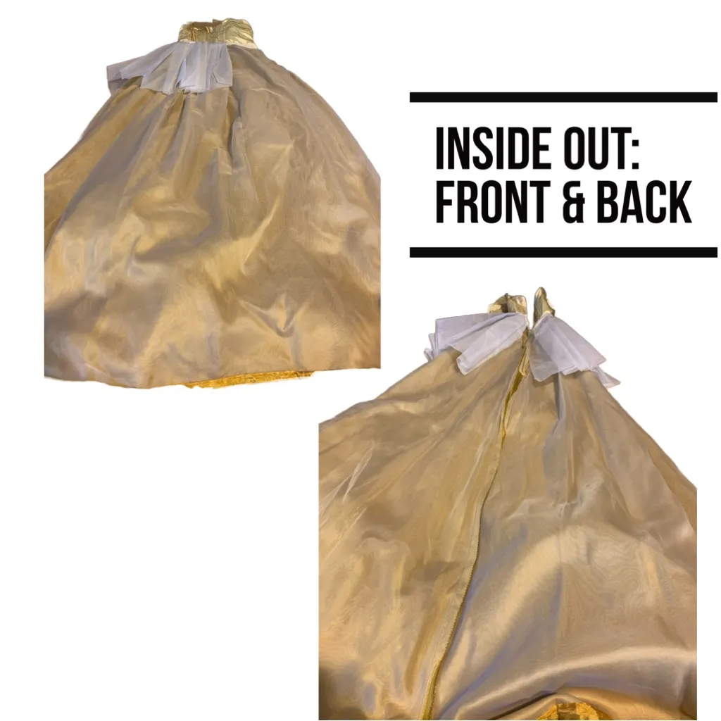 VINTAGE CIRCA 1960 CREAM, GOLD & TURQUOISE STRAPLESS SATIN FORMAL DRESS (XS) Blue - Image 14