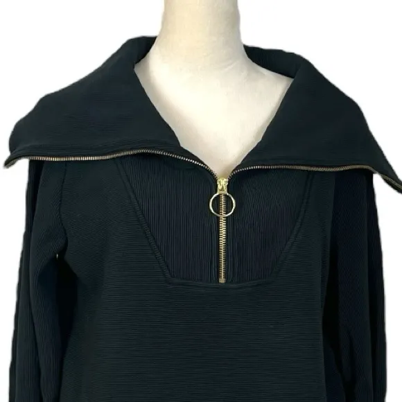 Varley Black Vine Half Zip Pullover Ottoman Ribbed Funnel Neck Women’s Size XS - Image 10