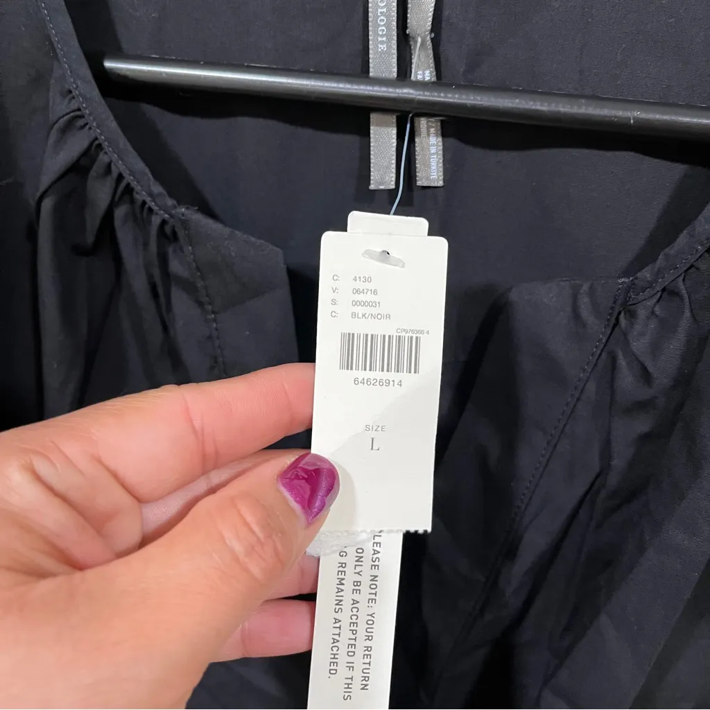 NWT Anthropologie Somerset Mini Dress Black Poplin Elastic Waist Short Sleeve L - Image 6