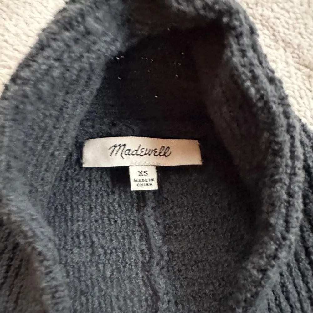 Madewell Blue Slate Ribbed Cropped Open Front Cardigan Shawl Collar sz Xs - Image 7