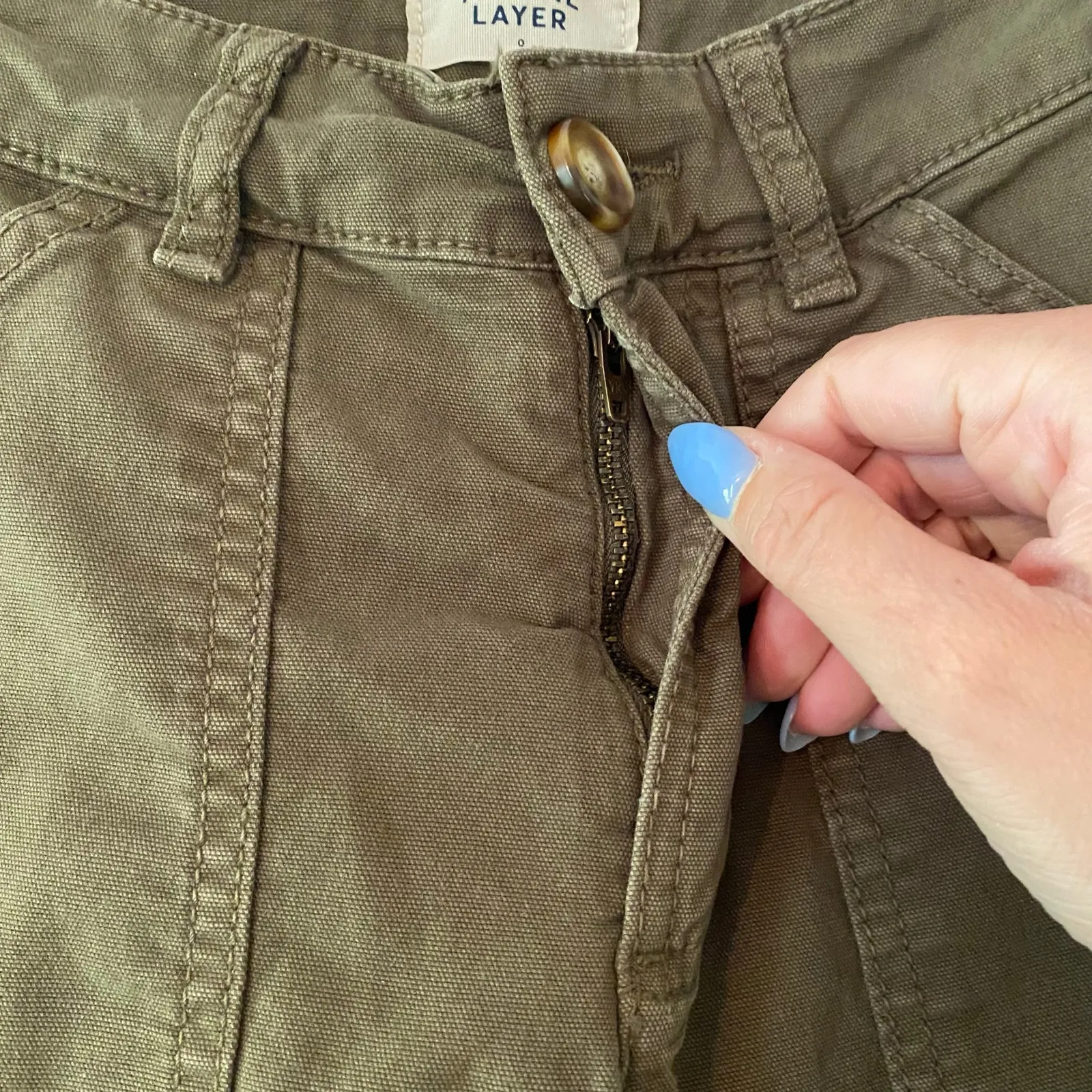 Marine Layer Army Green Maya Straight Leg Carpenter Cropped Pants Women size 0 - Image 5