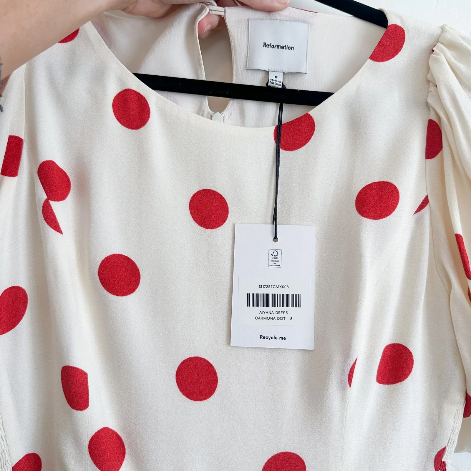 Reformation‎ | NWT Aiyana Polka Dot Puff Sleeve Mini Dress in Carmona Dot - Image 8