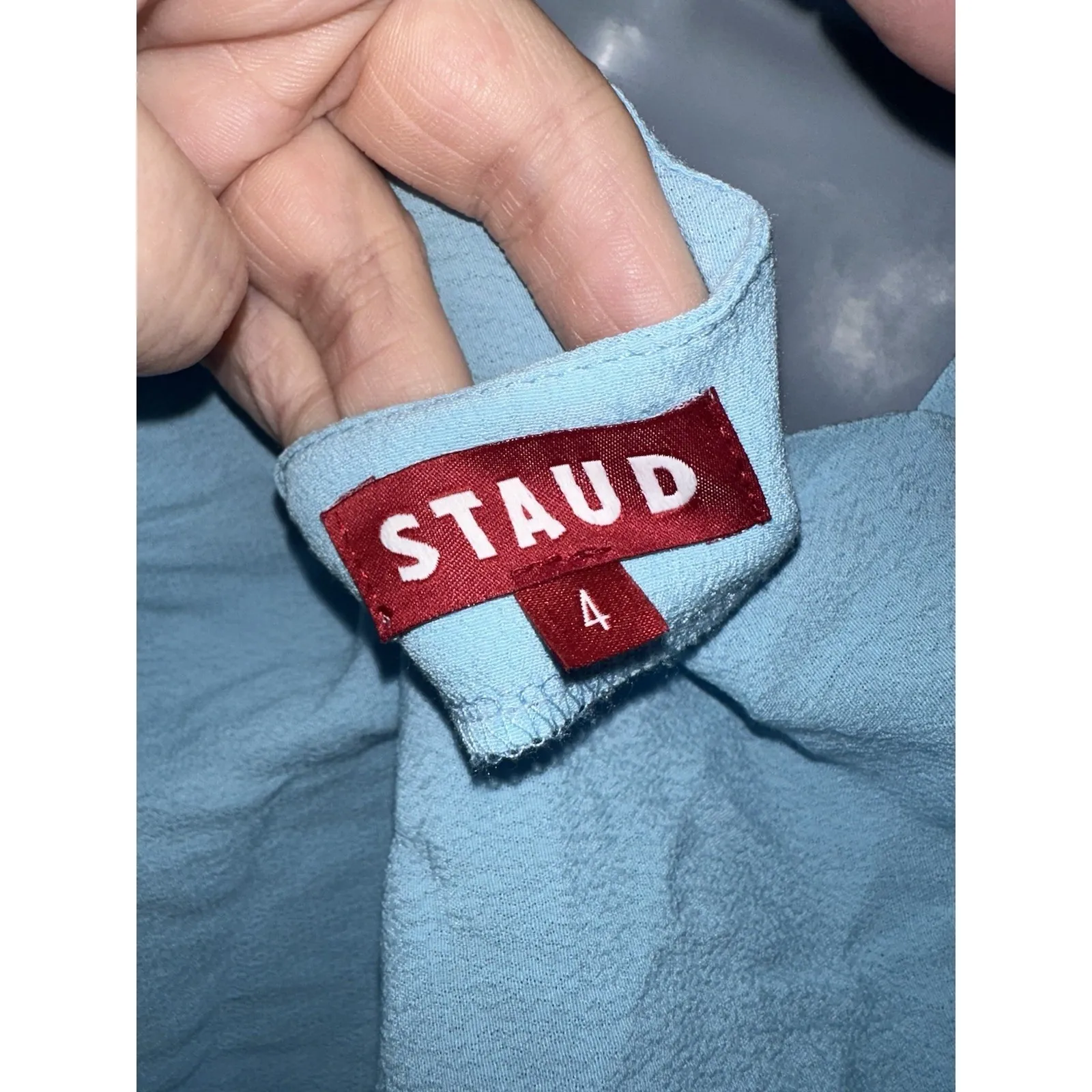 STAUD Blue Cowl Neck Spaghetti Strap Crop Top Size 4 Ruched Sides - Image 5