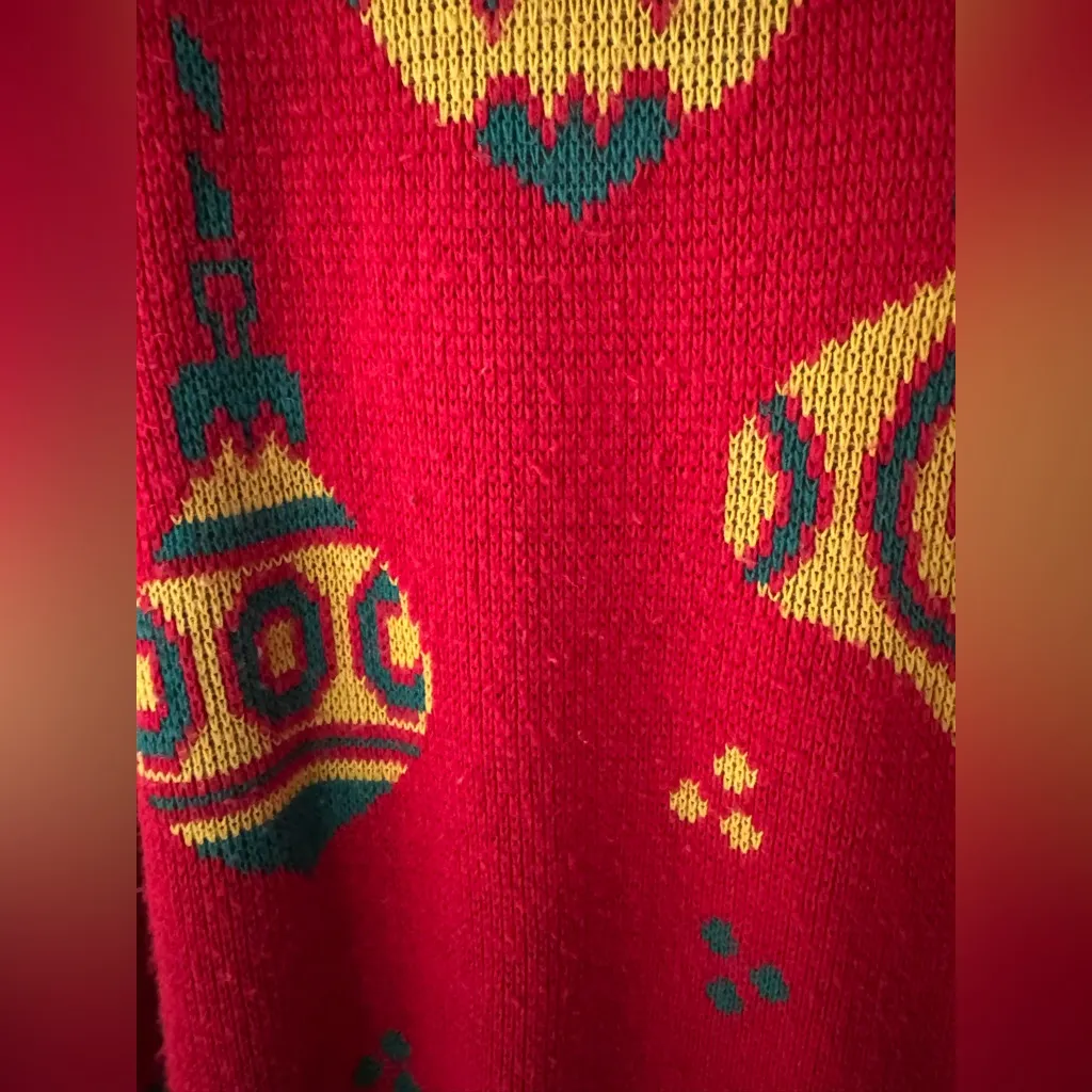 Holiday Time Red and Yellow Festive Sweater with Ornaments Print Size 14 / 16 w - Image 2